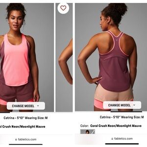 NWT. Fabletics Small Neon Coral and Mauve Racerback tank